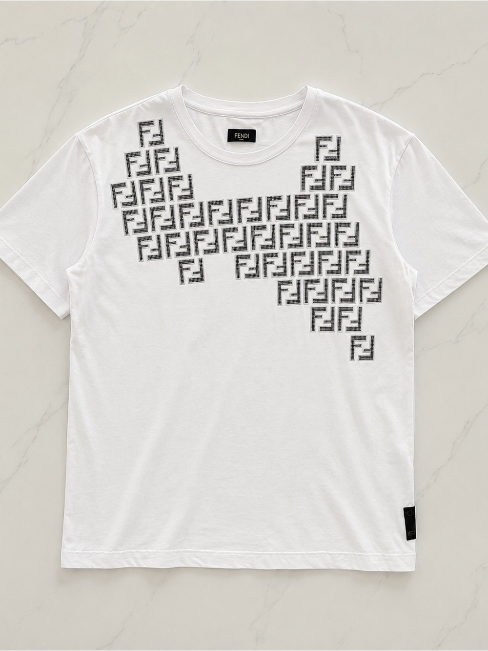 Fendi Monogram Print Crewneck Logo Tag T-Shirt